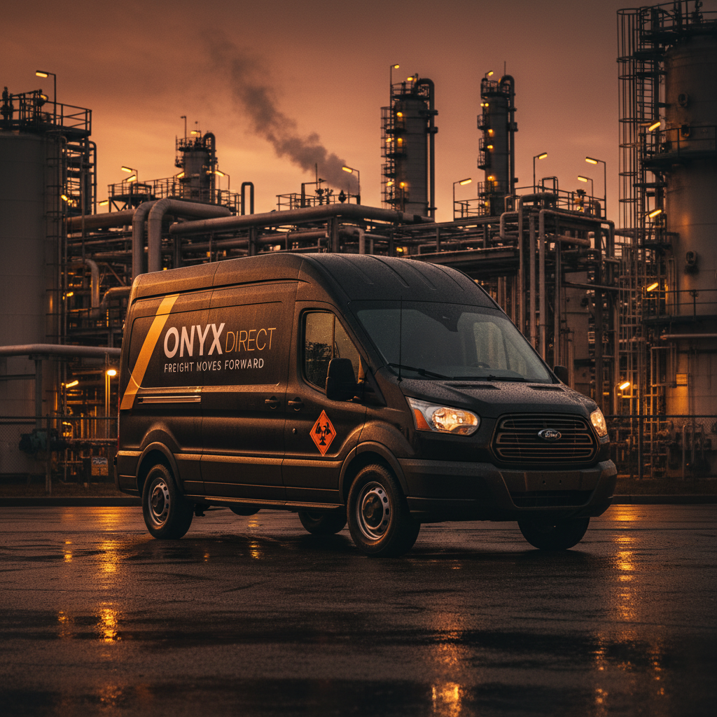 Onyx Direct black cargo van at hazmat facility